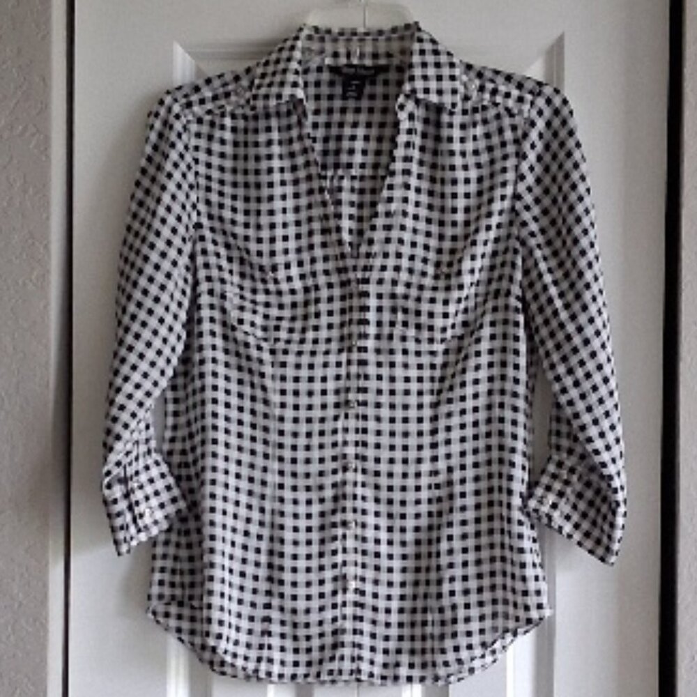 White House Black Market Black & White Gingham Blouse Women's Size 2